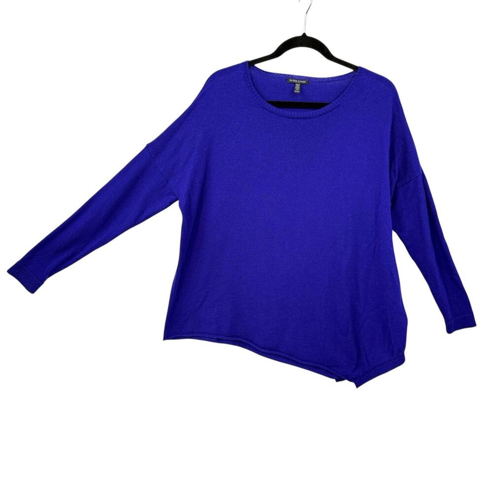 Eileen Fisher Merino Wool Tunic Sweater Purple Medium Petite Boxy Minimalist
